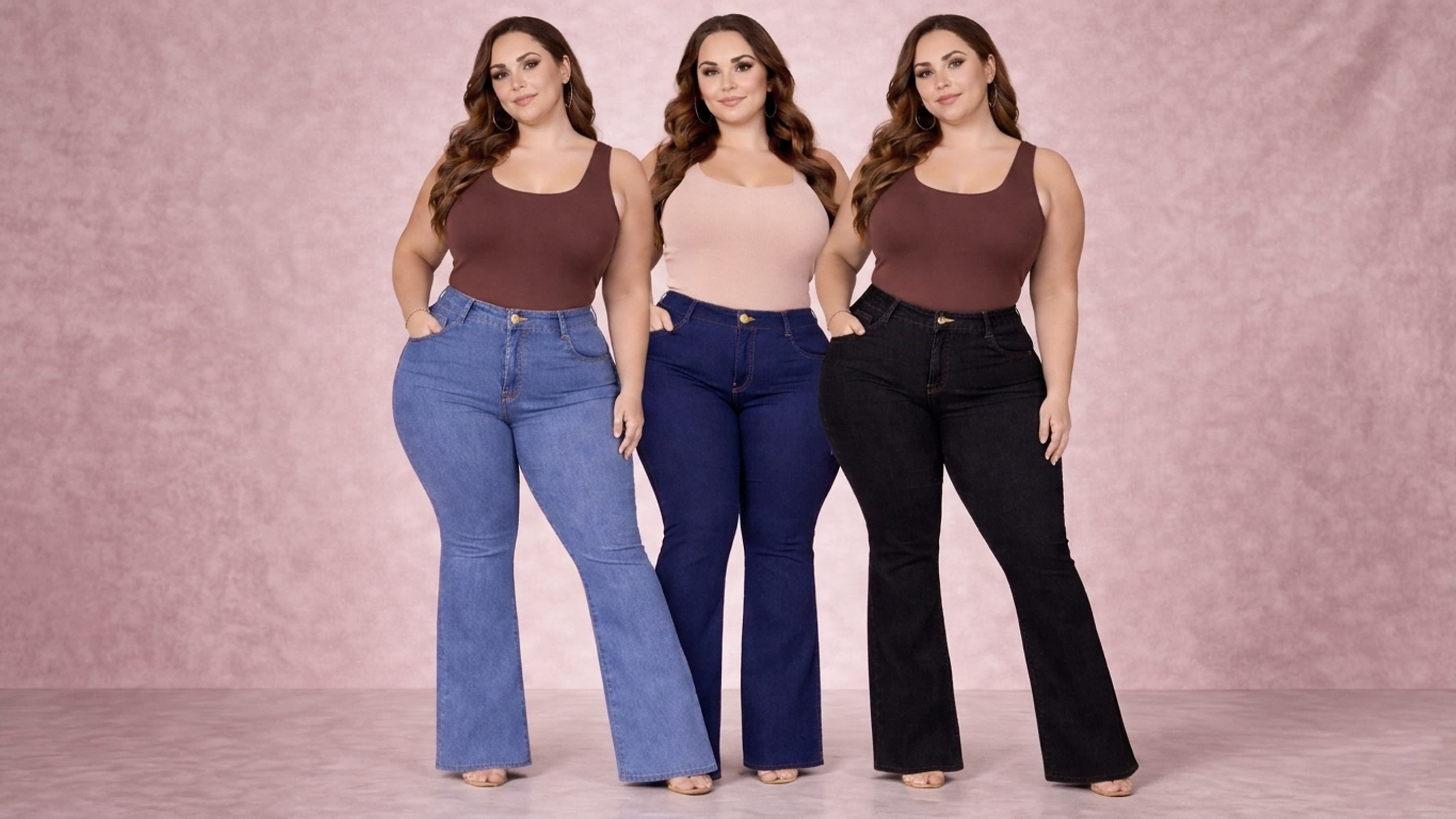 Trio Calça Jeans Flare Plus Size Alteza — Used, Escura e Preta