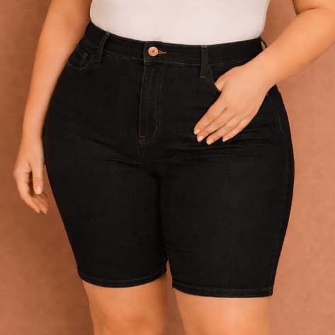 Plus Size Bermuda Jeans Cintura Alta — vista 4