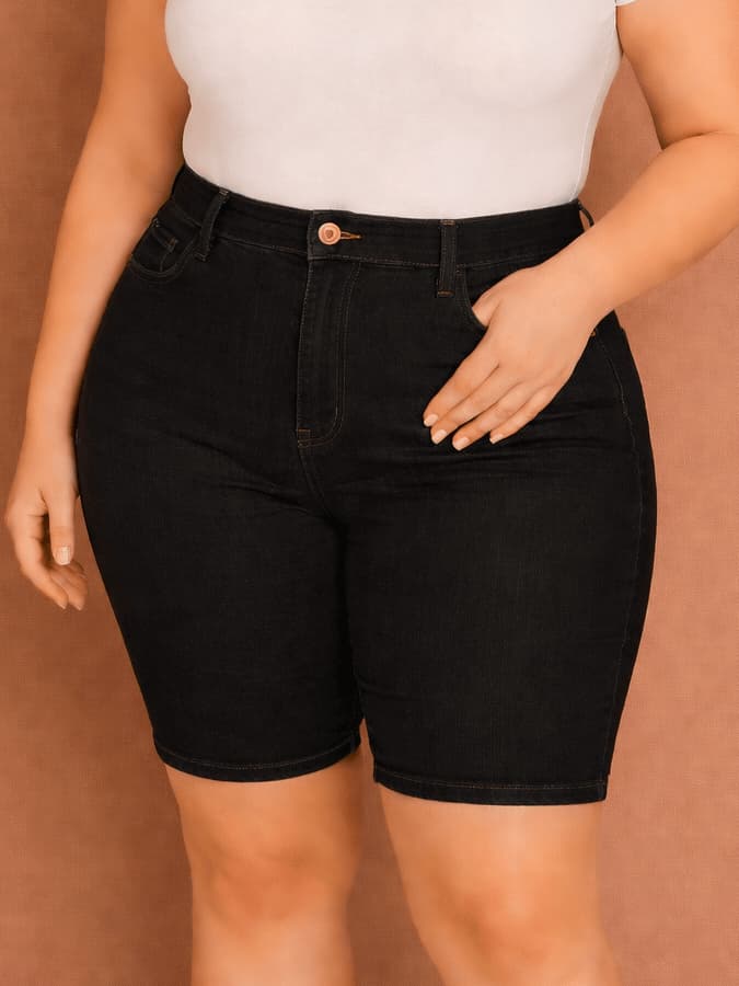 Plus Size Bermuda Jeans Cintura Alta — vista 2
