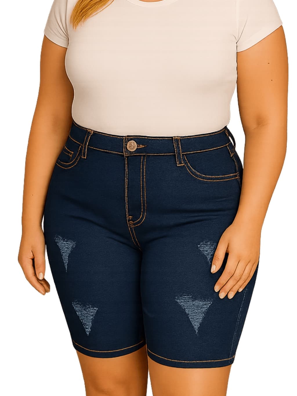 Plus Size Bermuda Jeans Cintura Alta