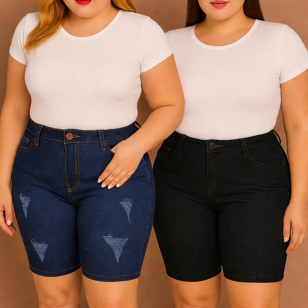 Plus Size Bermuda Jeans Cintura Alta — vista 6